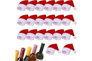 Popuppe 20 Pcs Mini & Lollipop Santa Hats, Bottles Cover Cap, Santa Wine Bottle Topper for Holiday Table Decorations