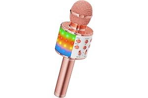 Ankuka Micrófono Karaoke Bluetooth Micrófono Inalámbrico para Niña con Luces LED Regalo Juguetes para Niños, Cambiador de Voz, Compatible con Android, iOS, PC Oro Rosa