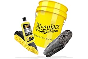detailmate Meguiars Kit de Lavage pour Voiture Comprenant Un Shampoing + Cire 2en1-473 ML + Un Seau de Lavage Meguiars 5GAL + Gant Microfibre 3en1 + Chiffon 1000 g/m²