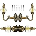 NATURAL Heavy Duty Aluminum Royal Luxury Design Curtain Bracket/Finial and Curtain Support with Screw/Wallplug for Window & Door Curtain Fittings Suitable Upto 1 Inch Pipe. (2 Set, Antique Brass)