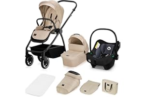 LIONELO MERIL 3in1 Carrozzina Neonati Passeggino Multifunzione Per Bambini 0-48 Mesi Fino a 22 Kg + Navicella + Seggiolino Auto, Ruote All Terrain 360° Cappottina XXL (Sabbia beige, MERIL 3IN1)