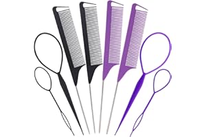 YIXUTAG Outil de Queue de Cheveux,Tresse Outil de Coiffure,Aides à La Coiffure pour Simples et Élégantes,eigne a Queue Antistatique,Peigne Cheveux,Peigne en Fibre de Carbone,Peigne Coiffantpour Les (8pcs)