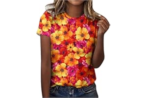 AMHOMELY Womens Tops Shirt Plus Size SaleFashion Round Neck Printing Shirt Tees Short Sleeve Summer T Shirt Tops Blouse Oversize Loose Tunic UK Size Elegant Twisted Sweatshirt for Ladies