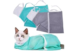 KLLJ Bolso Aseo de Gato,2pcs Bolsas Aseo para Gatos de Malla,Bozales para Gatos Malla Transpirable,Bolsa Contención de Rasguños,Bolsas de Corte Anti-Mordiendo,para Cortar Clavos Baño