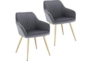 Lestarain Esszimmerstühle 2er Set, Küchenstühle Wohnzimmerstühle Sitzfläche Aus Samt Polsterstuhl Mit Armlehne Metallbeine Polstersessel Stuhl Für Esszimmer Wohnzimmer Küche Dunkelgrau