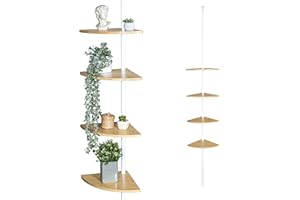 bremermann Estantería telescópica de pared con 4 estantes de bambú, versátil para salón, pasillo, baño, oficina o cocina. Altura de montaje variable de 140 a 290 cm