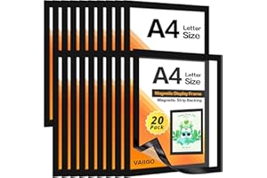 VAIIGO Magnetic Sign Holder A4, 20Pack Magnetic Display Frame for Fridge Whiteboards and Metal Surfaces, Photo Frame, Document Paper Holder, Black