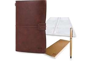 ANGAHE creating moments Diario de Viaje Vintage para Adultos | Cuaderno de Viaje y Agenda Personal | Incluye Recambio de Hojas Estilo Antiguo, Tarjetero para Pasaporte y Bolígrafo.