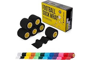 SPORTTAPE 6 Rolls Football Sock Tape, 5cm x 4.5m, Black - Self-Adhesive Cohesive Bandage, Compression Wrap & Sports Stretch Tape for Ankles, Joints, Socks, Vet, Pet Wrap for Dogs and Horses