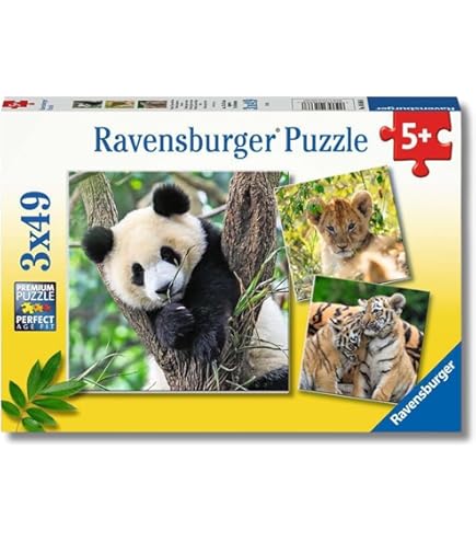 Puzzle 3 Años Ravensburger - Puzzles Crías De La Selva Pack De 3 | Puzzle 5 Años O Más | Regalos Para Niños De 5 Años De 3 X 49 Piezas | Rompecabezas Niños De Mesa Puzzle