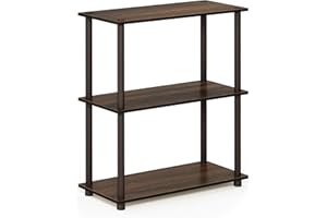 Furinno Turn-N-Tube 3-Tier Compact Multipurpose Shelf Display Rack with Round Tube, Walnut/Brown