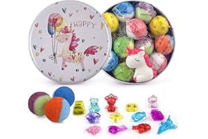 LEOCE Badebomben für Kinder, 12pcs Badebomben mit Überraschungskristallspielzeug im Inneren, handgefertigte natürliche und organische Schaumbadebomben, Geburtstagsgeschenk für Mädchen und Jungen
