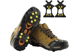 WOEJGO Grödel für Bergschuhe,Grödel mit 10 Studs,Steigeisen,Steigeisen für Bergschuhe mit Einer Packung 15 Ersatz-Schneespikes