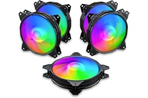 upHere 120mm RGB LED Ventilateur pour Boîtiers D'ordinateur Silencieux avec Télécommande,5 Pack (PF1206-5)