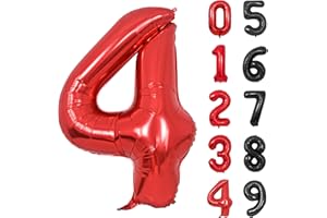 YOYOIN Folienballon Zahl 4 Rot XXL Riesen Folienballon Mylar Helium Luftballon 4. Geburtstag für Junge Mann Frau 4. Jahre Geburtstagsdeko Jubiläum Deko