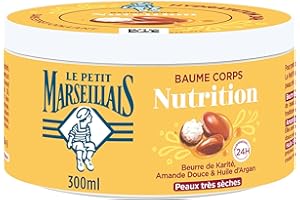 Le Petit Marseillais | Baume Hydratant Nutrition (pot de 300 ml) – Baume corps pour peaux très sèches confort 24h – Soin pour le corps au beurre de karité, amande douce & huile d'argan