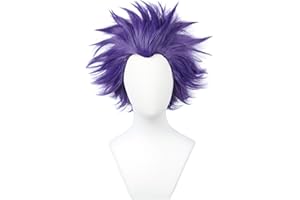 Linfairy Pelucas Cortas de Héroe Para Disfraz de Halloween, Pelo Morado de Anime, Fibra de Alta Temperatura