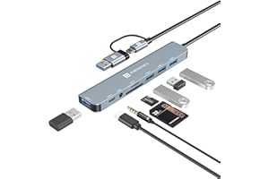 Portronics Mport 8 Plus Dual Plug 8-in-1 Docking Station/Hub with AUX, USB 3.0, microSD/SD Card Reader, Type-C Data, USB 2.0, Type-C and USB Plug for Laptop, Mac, PC (Grey)