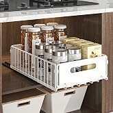YunNasi Cabinet Organizer, White, 1Block 38D X 25W X10H CM | Removable, Sliding Storage Shelves, Closet Organizer, Sliding Ba