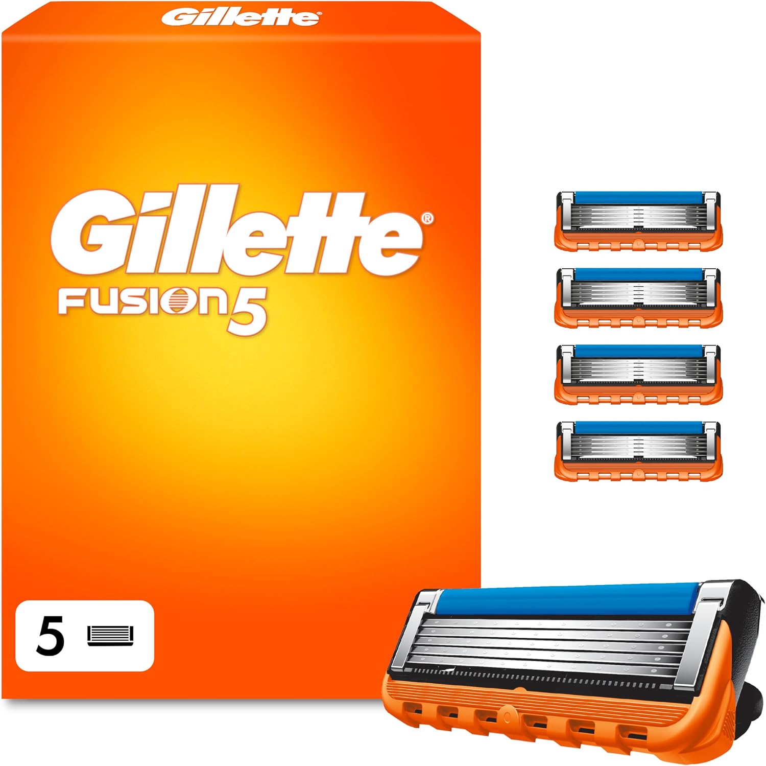 Gillette Fusion 5 Cuchillas de Afeitar Hombre, Paquete de 5 Cuchillas de Recambio (el embalaje puede variar)