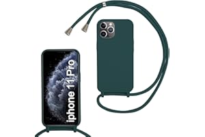 SLWYF Kompatibel mit iPhone 11 Pro Hülle, Handykette Hülle Silikon Seil Necklace Handyhülle mit Kordel Tasche TPU Bumper Schutzhülle für iPhone 11 Pro - Dunkelgrün