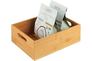 mDesign Contenitore in bambù per la cucina — Contenitore alimenti con pratici manici — Portaoggetti cucina per cibi e utensili — naturale