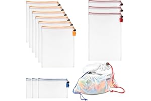 Reofrey Set di 12 Sacchetti Riutilizzabili in Rete Per Riporre e Organizzare I Giocattoli, Lavabili E Versatili, Con Coulisse, In 3 Misure, Per Giocattoli, Generi Alimentari, Frutta, Verdura e
