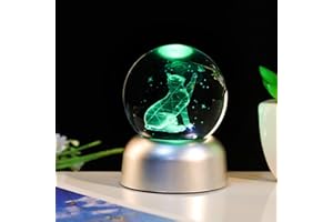 ORNALRIST 2.36 in. Crystal Ball Laser 3D Cat Figurines Paperweight with LED light Lamp, Glass Cat Themed Collectible Ornaments Gifts for Cat Lovers Women