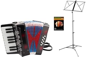 Classic Cantabile Bambino Kinder-Akkordeon Set (8-Bass Kinder-Akkordeon mti 17 Tönen, Tasche & Schultergurt inkl. Notenständer & Schule) Schwarz
