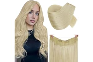 RUNATURE Blonde Secret Hair Extensions Human Hair 20 Inch Platinum Blonde Invisible Wire Hair Extensions Real Hair Blonde One Piece Hair Extensions 100 Gram