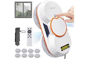CARPOWER Robot Nettoyeur de Vitres électrique avec Télécommande, Corde Sécurité et Réservoir 60ml, Puissance D'aspiration Puissante 3800Pa Robot de Nettoyage Automatique pour Fenêtres Intérieures Extérieures