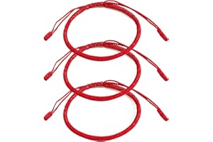 RIMOBUL 3PCS Handmade Tibetan Buddhist Lucky Bracelet Red Rope Bracelet Red Color Bracelets Matching Bracelets