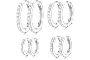 Milacolato 4 pares Aros Pendientes Circonita Cúbica para Mujer y Hombres, Pendientes de Aro Pequeños, Pendientes de Cartílago, Joyería de Perforación de Aro