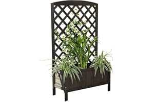 Melko Pflanzkasten mit Spalier Rankhilfe Ketterpflanzen Holz Pflanzkübel mit Sichtschutz Rankgitter mit Blumenkasten