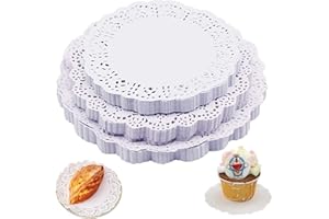 FDDU 300 Stück Klein Spitzenpapier, Rund Papierdeckchen, Weiße Spitzenpapierdeckchen, Holzschliff, Drei Verschiedene Größen, für Familienfeiern Oder Hochzeitstische Geeignet, Geburtstags Geschirrdekoration