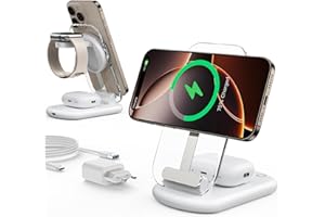 Mag Safe Ladegerät, Ladestation Apple Watch und iPhone, 3 in 1 Mag Safe Ladestation Kompatibel mit iPhone 17 16 15 14 13 12 Pro Max/Air/Plus/Pro, für Apple Watch 10/9,Airpods 3/2/Pro,faltbar