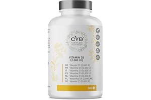 CYB COMPLETE YOUR BODY CYB | Vitamine D3 2000 IU - Vitamine D 50µg Haute Dose Pure - 365 Comprimés 2 par Jour - Complement Alimentaire Végétarien Facile à Avaler - Sans Gluten ni Lactose - Vitamines & Nutriments Essentiels