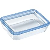 Pyrex Pure Glass Airtight Container, 0.8 L | Transparent, rectangular format, lid with 4 locks, suitable for microwave, oven,