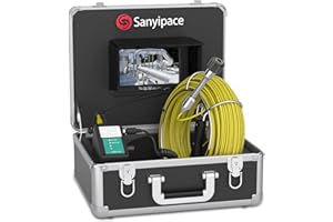 SANYIPACE Cámara de Inspección de Drenaje 30M, Cámara Tuberias con Grabación DVR, Inspección de Video para Drenaje de Alcantarillado Endoscopio de Tubo Industrial Equipado con 7" LCD 1000TVL CCD 8GB Tarjeta SD