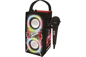 Lexibook, The Voice, Enceinte Portable Bluetooth Lumineuse avec Micro, karaoké, Effets Lumineux, sans-Fil, USB, Carte SD, Batterie Rechargeable, Noir/Rouge, BTP180TVZ