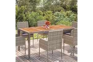 puraday Mesa de jardín Superficie de Madera ratán PE Gris 190x90x75 cm Mesas De Patio Mesa De Comedor Mesa Terraza Mesa Jardin Exterior Mesa De Balcón Mesa Exterior Estilo Moderno Estable Duradero