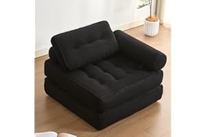 Litbird Sillón Cama Individual Plegable con Respaldo y Espuma viscoelástica, sofá de Suelo Tipo futón Convertible en colchón, Ideal para salón, Dormitorio u Oficina (Negro, 95 cm con reposabrazos)
