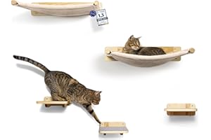 WOOWOOD® Ścianka wspinaczkowa dla kotów, w zestawie 2 x ściana z litego drewna (lite drewno), hamak dla kota, ściana dla kota, drapak ścienny, meble dla kotów, ścianka wspinaczkowa (kompletny zestaw