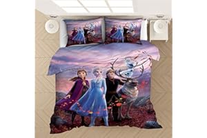 Goplnma - Elsa Ropa de Cama Infantil Frozen para niñas, impresión Digital 3D, con Funda de Almohada, Cremallera, Microfibra, Multicolor (140 x 210 cm, 8)