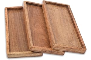 Samhita Piatto da portata in legno di mango con bordo rialzato, set da 3 per la presentazione di frutta, snack, antipasti, sushi, piatti decorativi