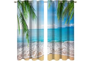 goodbath Beach Curtains, Tropical Palm Ocean Sea Blackout Curtains for Bedroom Living Room Nursery,2 Panels, 46" x 54"(117x138cm) Drop