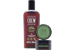Coffret Duo de Soins American Crew : Shampoing 3 En 1 - Shampoing, Après Shampoing & Gel Douche (250ml) - Parfum Arbre à thé + Forming Cream, Cire Cheveux (50g)