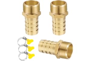 JESUSTREE Filettatura Tubo Connettore, 3 Pezzi 19 mm Barb x 3/4" Maschio Connettori per Tubi in Ottone, Raccordo Portagomma Adattatore con Fascetta per Acqua, Gas, Aria