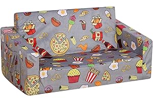 PWTJ Kid Sofa Couch, Double Seat 2 in 1 Flip Open Children Foam Sofa for Ideal Kid Gift (Grey)