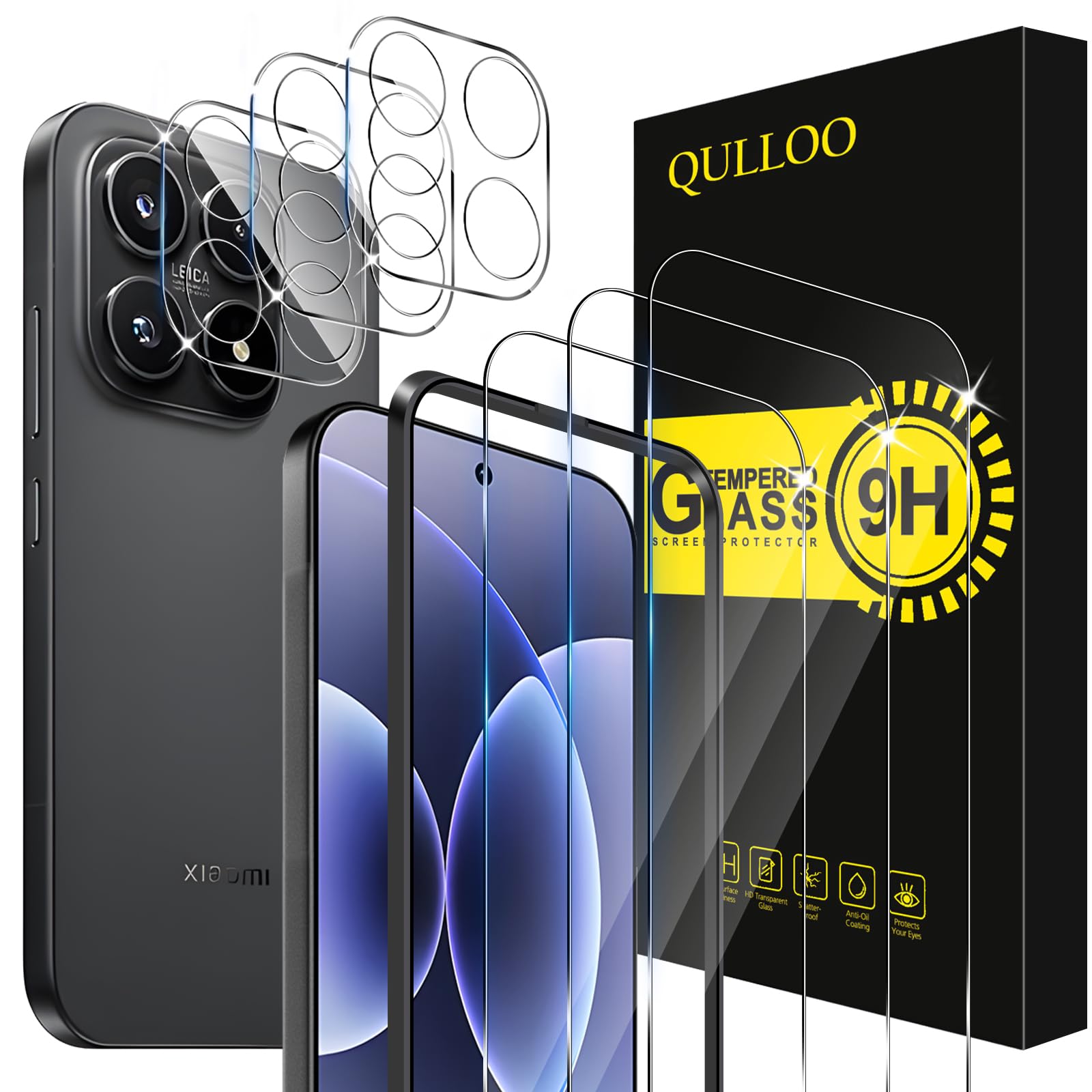 QULLOO Protector de Pantalla para Xiaomi 17, 3 Piezas Cristal Templado y 3 Piezas Protector de Lente de Cámara, Dureza 9H Ultra Resistente Vidrio Templado